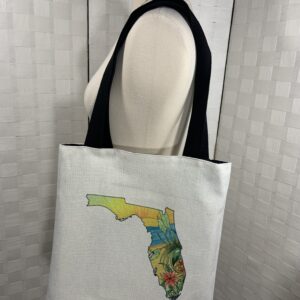 Reusable tote bag, beach bag, State of FL with beach scene