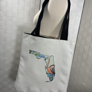 Reusable tote bag, beach bag, State of FL with flamingo