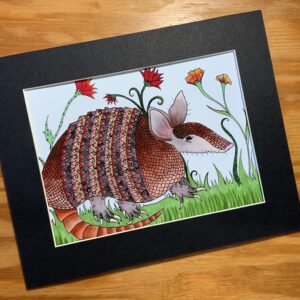 Armadillo Art Print, 6x8 artwork matted to 8x10
