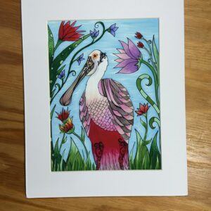 Spoonbill Art Print, 6x8 artwork matted to 8x10