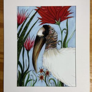 Wood Stork Art Print, 6x8 artwork matted to 8x10