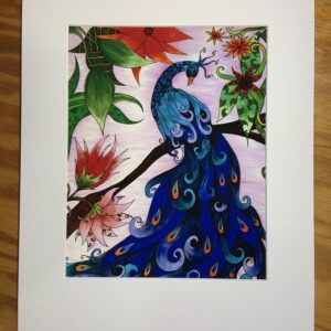 Peacock Art Print, 8x10 matted to 11x14