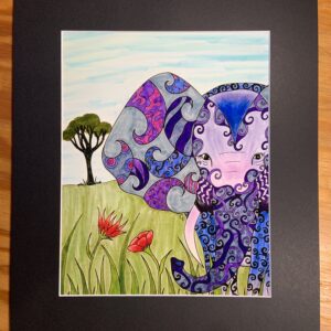 Elephant Art Print, 8x10 matted to 11x14
