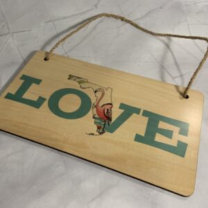 Wood sign with Love FL outline and Flamingo