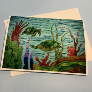 Sea life Greeting card with Sea Turtles and coral 5x7