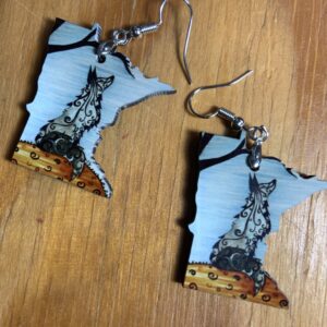 Minnesota earrings- with Wolf design, silver hardware
