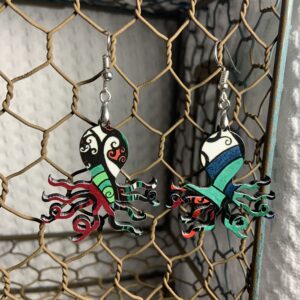 Octopus earrings- with abstract design, silver hardware