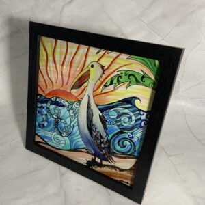 Framed metal art print Pelican 8" x 8" square