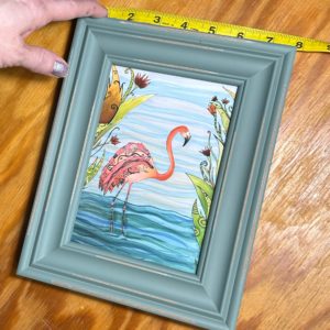 5x7 Art Print, Flamingo with 8x10 green frame