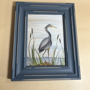5x7 Art Print, Blue Heron with 8x10 blue frame