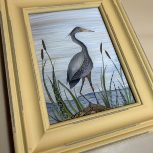 5x7 Art Print, Blue Heron with 8x10 yellow frame