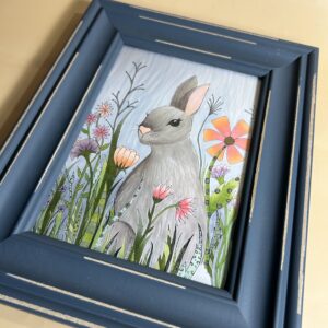 5x7 Art Print, Rabbit with 8x10 blue frame