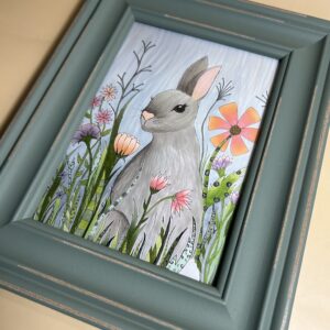 5x7 Art Print, Rabbit with 8x10 green frame