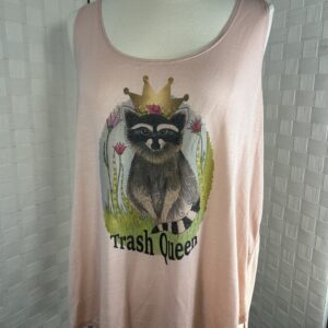 Peach tank top with “Trash Queen”  Raccoon print (XL)