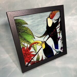 Framed metal art print Toucans 8" x 8" square