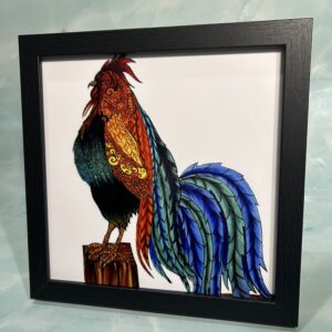Framed metal art print Rooster 8" x 8" square