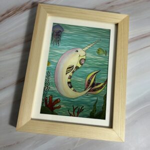 5x7 art print with Narwhal and fish