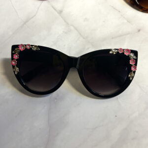 Black Sunglasses- Cat eye style with floral accents