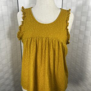 Lucky Brand sleeveless mustard colored blouse W/ruffles. (L)