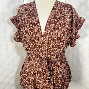 Max Studio tie waist V-neck blouse with ruffles- (L)