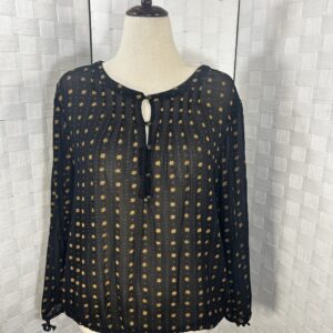 Lucky Brand long sleeve sheer top, black and gold- (XL)