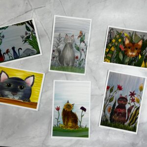Post cards set of (6) Cat art prints