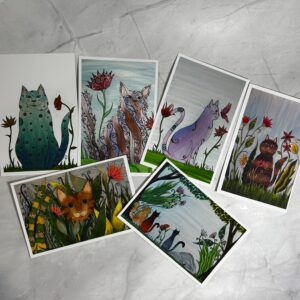 Post cards set of (6) Cat art prints