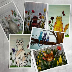 Post cards set of (6) Cat art prints