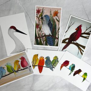 Post cards Set of (6) Bird art prints