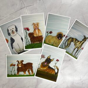 Post cards set of (6) dog art prints