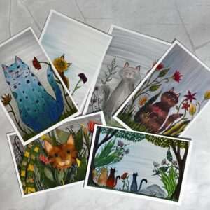 Post cards set of (6) Cat art prints