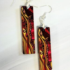 Earrings, Rectangle long bar with abstract design