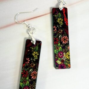 Earrings- Rectangle long bar with flowers
