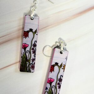 Earrings, Rectangle long bar with floral design