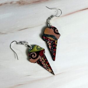 Earrings Ice cream cones, tan, and green