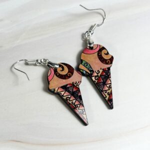 Earrings Ice cream cones, tan, pink, green