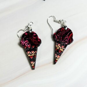 Earrings Ice cream cones, tan, pink