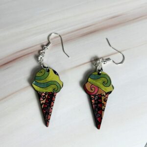 Earrings Ice cream cones, green