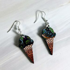 Earrings Ice cream cones, blue, and green