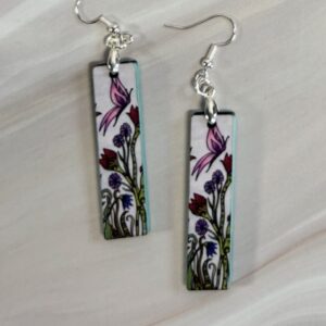 Earrings- Rectangle long bar with butterfly/flower design