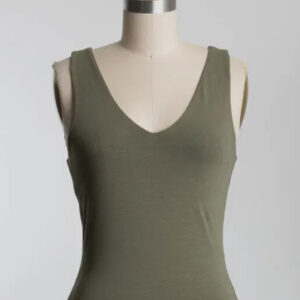 Double layer v-neck tank top- Dusty Olive, Green (S, M, L)