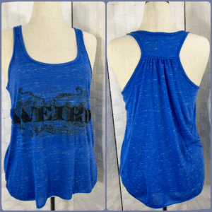 Weird Bella canvas flowy racer back tank top blue (M, XL)