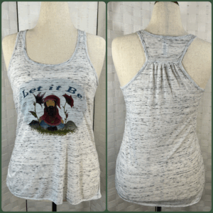 Let it be. Bella Canvas flowy racerback gry/wht tank top (L)