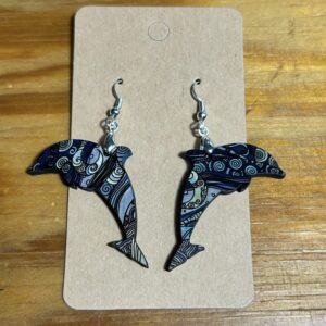 Dolphin dangle earrings dark blue swirls