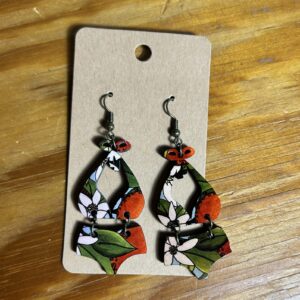 Bikini Swimsuit dangle earrings oranges/blossoms pattern