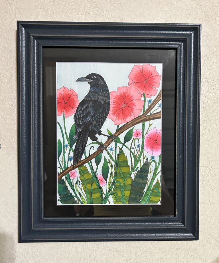 Crow and flowers drawing, progress pictures!